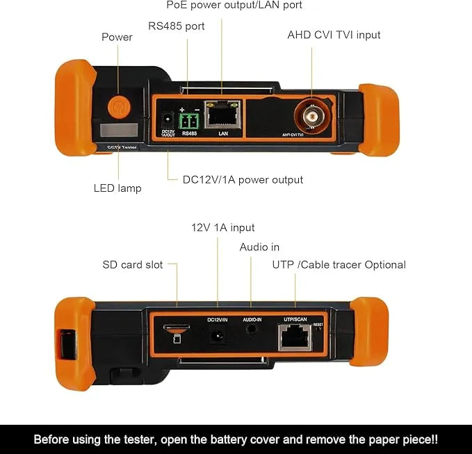 The OCB-IPC-1910 Plus CCTV Security Camera Tester, 8MP, CVI, TVI, AHD, Analog, POE, Digital Cable, UTP, IP Camera Test.