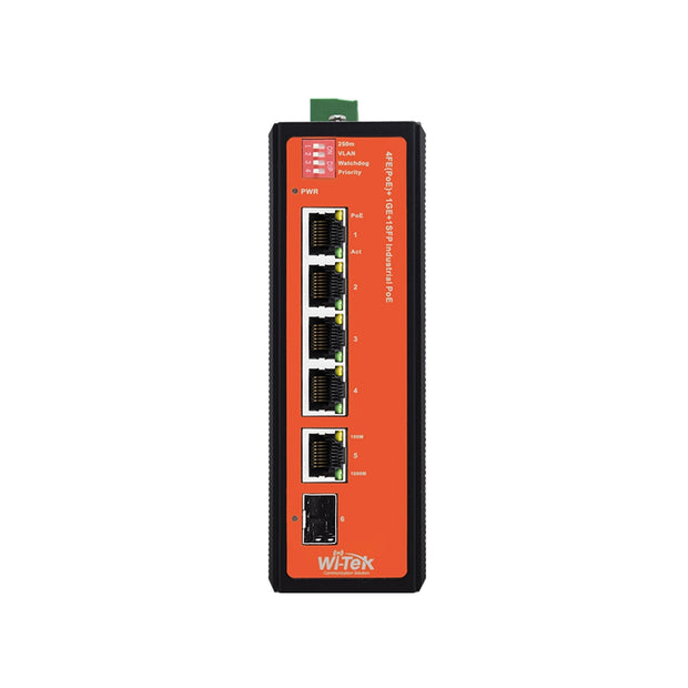 WI-PS206GF-I : Industrial 6-Port Unmanaged PoE Switch with SFP Uplink (120W PoE Budget)