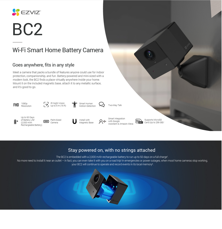 CS-BC2-A0-2C2WPFB : EZVIZ BC2 Wi-Fi Smart Home Battery Camera