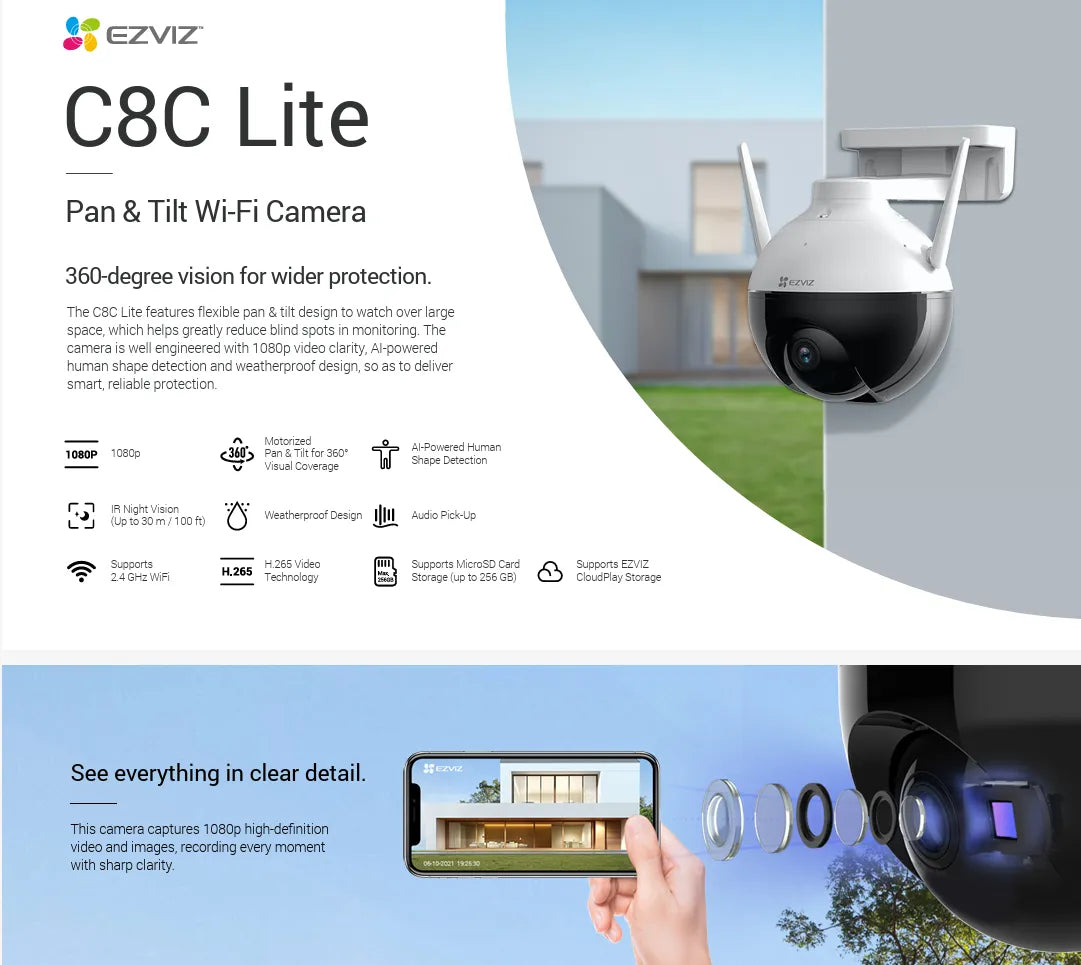 EZVIZ C8C Lite Outdoor Pan/Tilt Wi-Fi Camera (1080p)