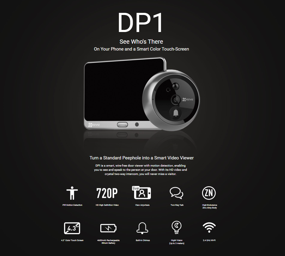 CS-CV336-A0-4A1WPFBSR : EZVIZ DP1 Smart Video Peephole Viewer