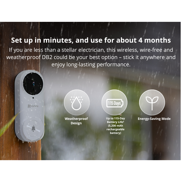 CS-DB2-A0-2C5WPBR : EZVIZ DB2-B Pro 2K⁺ Wire-Free Smart Video Doorbell with Chime