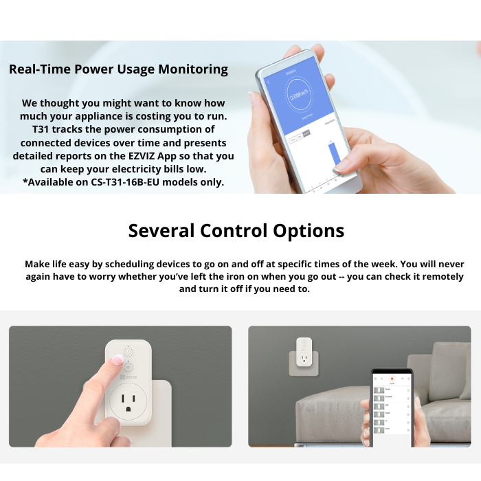 CS-T31-16B-US : EZVIZ T31 Wi-Fi Smart Plug with Energy Monitoring (US Version)