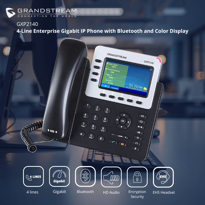GXP2140 : 4-Line Enterprise Gigabit IP Phone with Bluetooth and Color ...