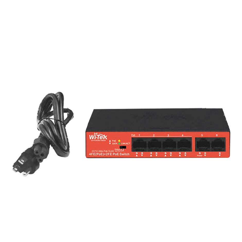 WI-PS205H : 4-Port Fast Ethernet PoE Switch with 2 Uplink Ports and 250m CCTV Mode