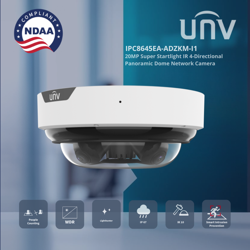 IPC8645EA-ADZKM-I1 : 20MP 4-Directional Super Starlight Panoramic Dome Camera