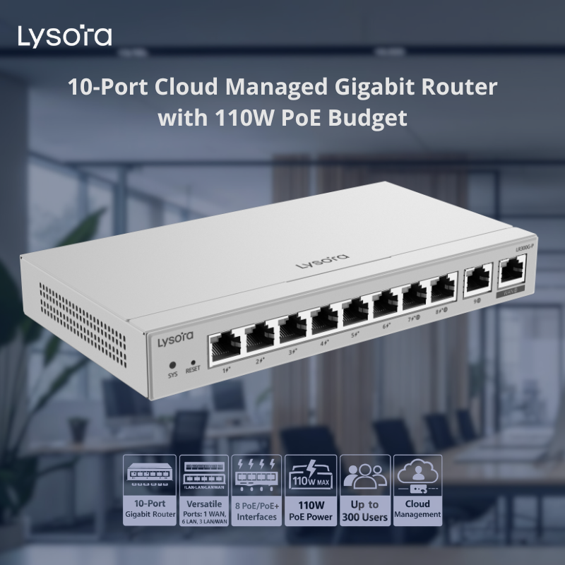 LR300G-P : 10-Port Cloud Managed Gigabit Router with 110W PoE Budget