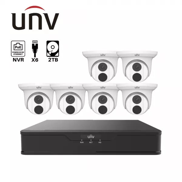 EK-X1P8T46T2 : Uniview 8-Channel 4MP Surveillance Kit with 6 Domes, 2TB HDD &amp; Cables