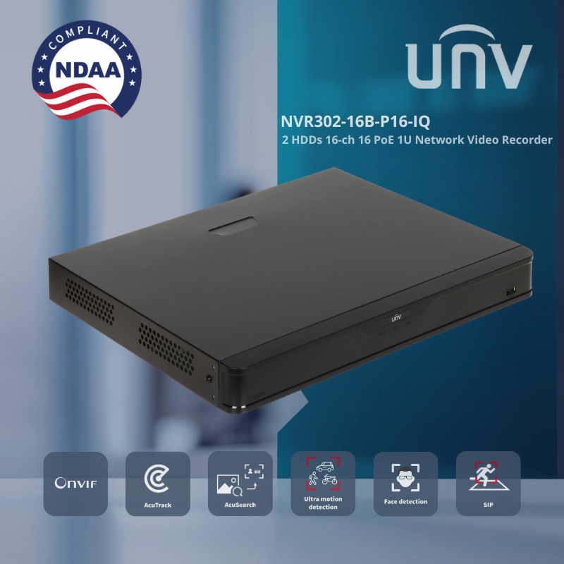 NVR302-16B-P16-IQ : 16-Channel 16 PoE 1U 4K Network Video Recorder