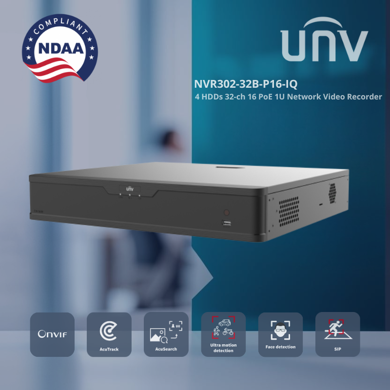 NVR304-32B-P16-IQ : 32-Channel 12MP Intelligent NVR with 16 PoE Ports and 4 SATA Bays