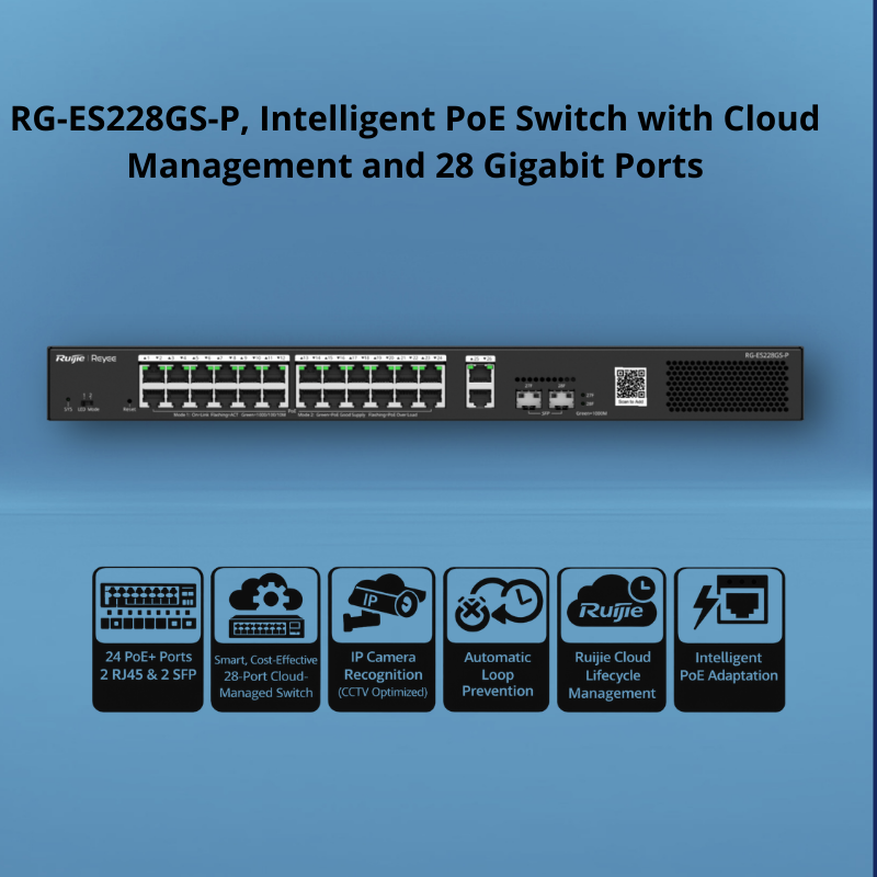 RG-ES228GS-P : 28-Port Gigabit Cloud-Managed PoE+ Switch for Advanced CCTV and Security Networks