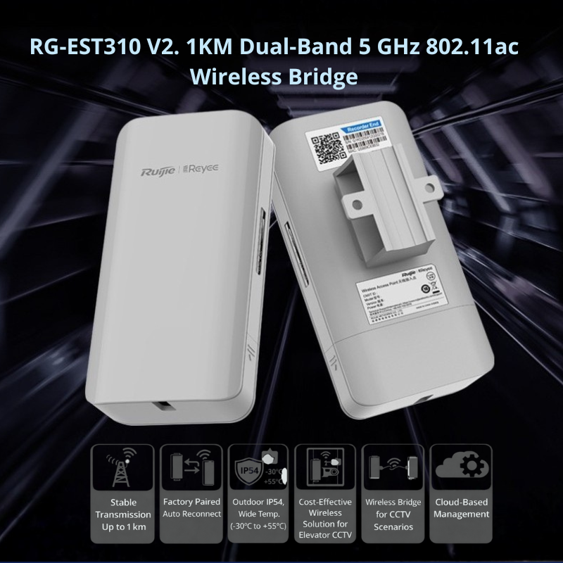 RG-EST310 V2 : 1 km 5 GHz 802.11ac Wireless Bridge for CCTV & Long-Range IP Connectivity