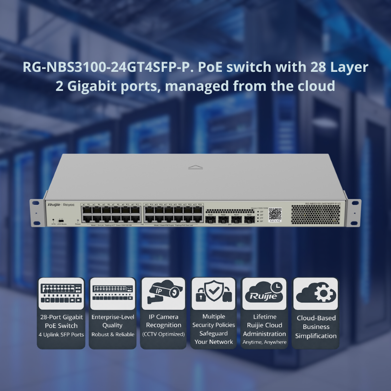 RG-NBS3100-24GT4SFP : 28-Port Gigabit Layer 2 Cloud Managed Non-PoE Switch