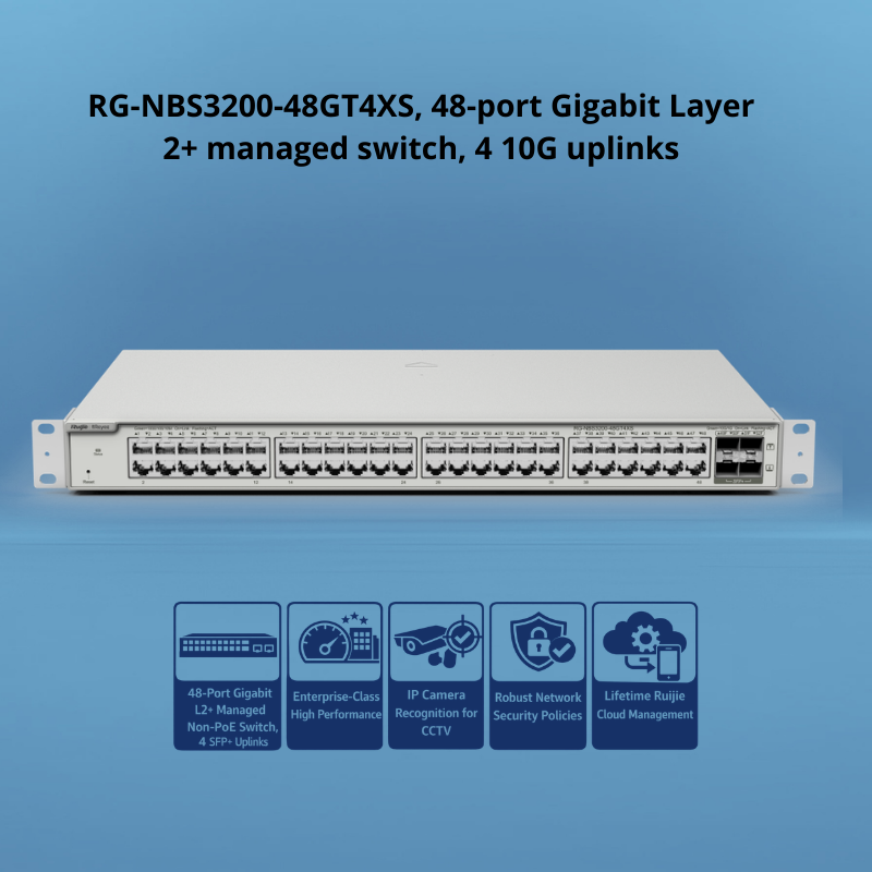 RG-NBS3200-48GT4XS : 48-Port Gigabit Layer 2+ Managed Switch with 4×10G SFP+ Uplinks
