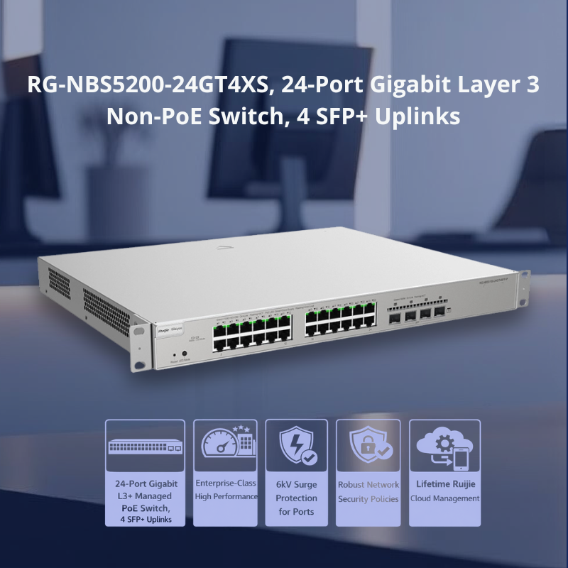 RG-NBS5200-24GT4XS : 24-Port Layer 3 Gigabit Cloud-Managed Switch with 10G Uplink