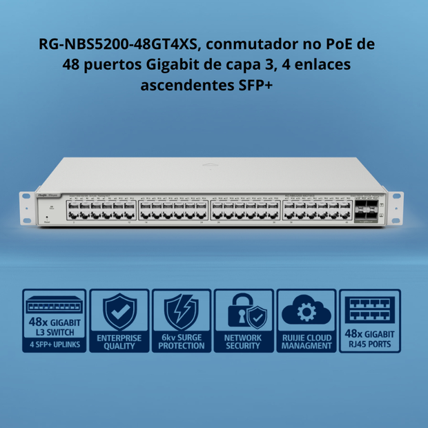 RG-NBS5200-48GT4XS : 48-Port Gigabit Layer 3 Managed Non-PoE Switch with 4×10G SFP+ Uplinks