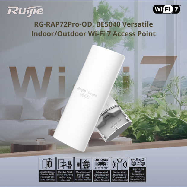 RG-RAP72Pro-OD : BE5040 Indoor/Outdoor Wi-Fi 7 Access Point (IP65, 2.5G Uplink, 3×3 MIMO)