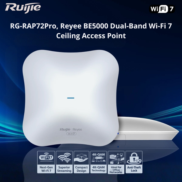 RG-RAP72Pro : BE5040 Wi-Fi 7 Dual-Band Ceiling Access Point (MLO, 4K-QAM, 2.5G Uplink)