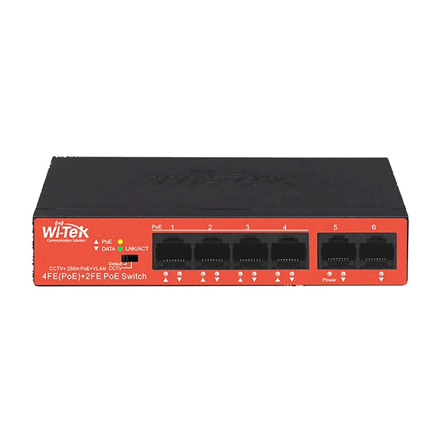 WI-PS205 : 4-Port Fast Ethernet Hi-PoE Switch with 2 Uplink Ports and Smart CCTV Mode