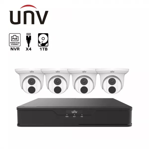 EK-S31P4T44T1 – Uniview 4-Channel 4MP Surveillance Kit With (4) Turrets, 1TB HDD & Cables